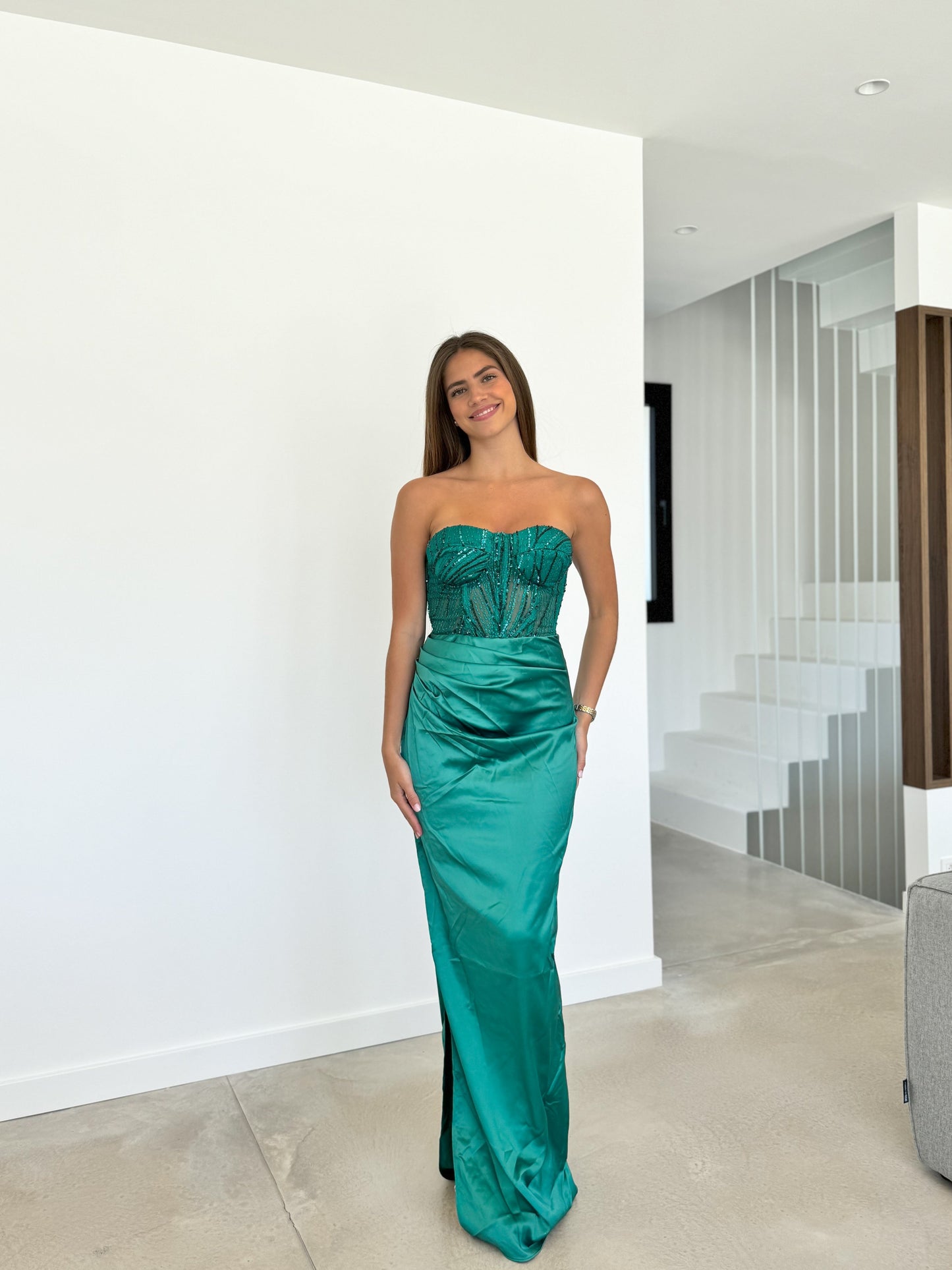 Vestido corse brillo saten botella