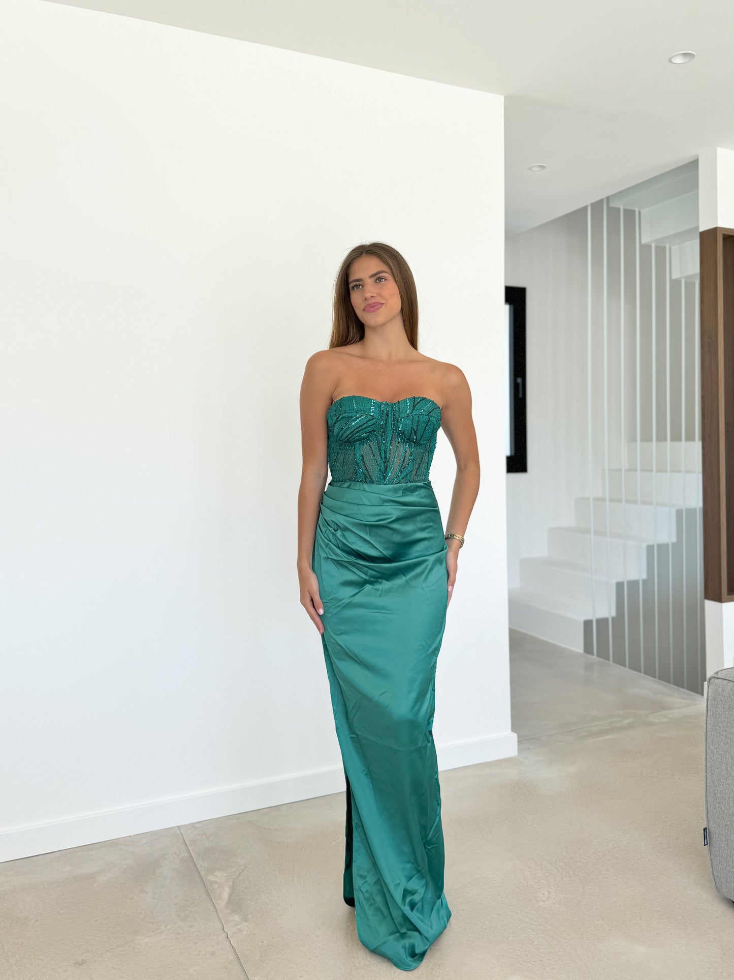Vestido corse brillo saten botella