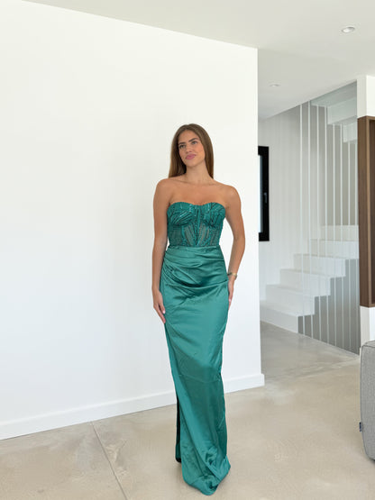 Vestido corse brillo saten botella