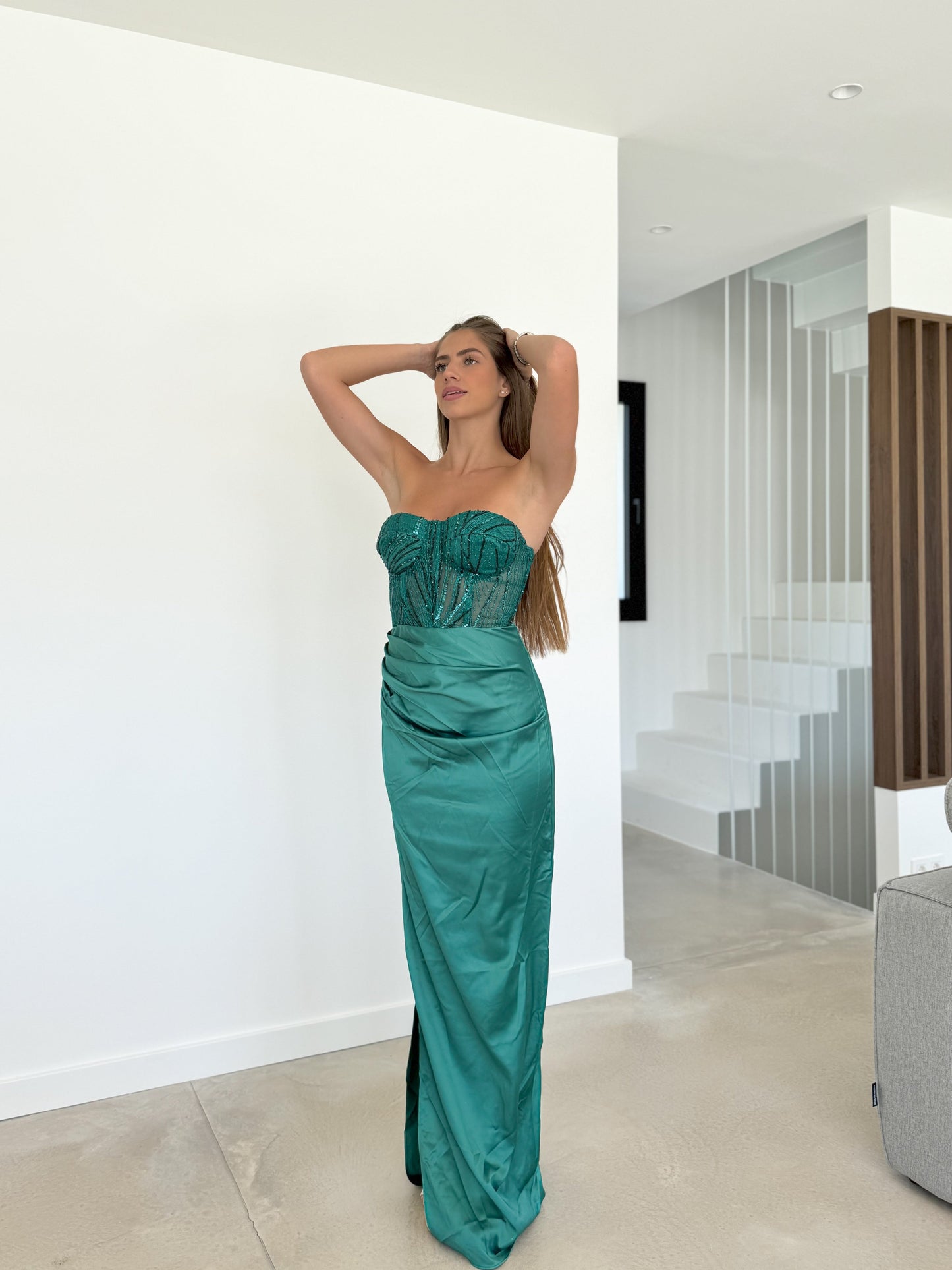 Vestido corse brillo saten botella