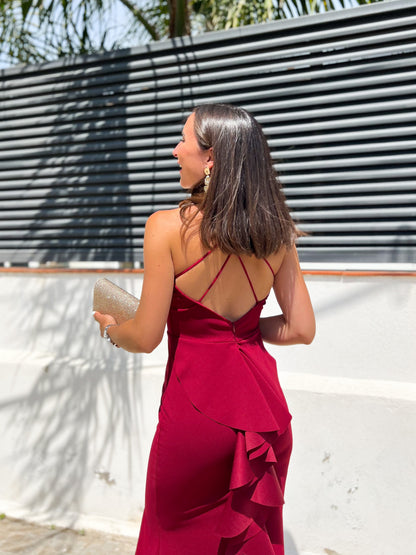 Vestido largo cola vino
