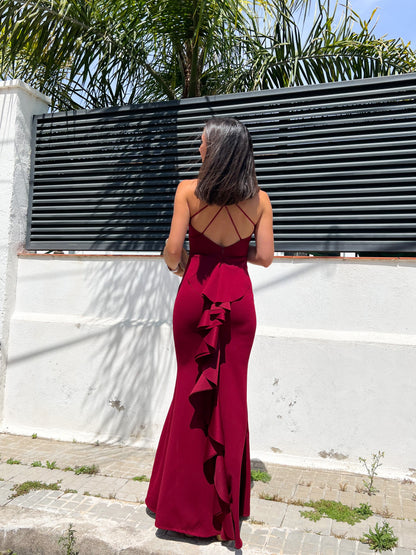 Vestido largo cola vino